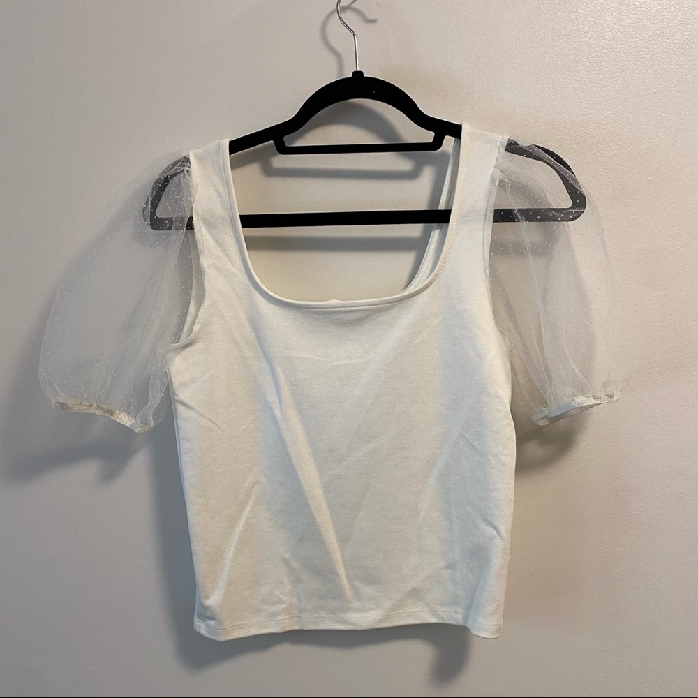Mango white Plumeti sleeve t-shirt Size XS